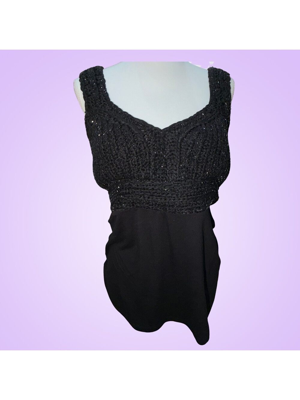 Boston Proper New Medium Black Beaded Embellished Sleeveless Draped Top